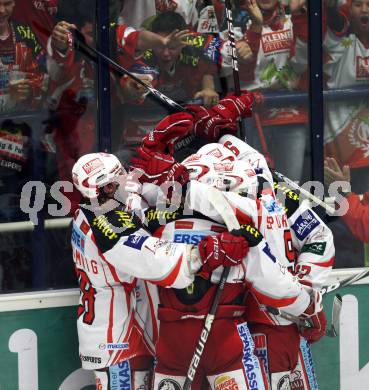 EBEL. Eishockey Bundesliga. EC Rekord Fenster VSV gegen EC KAC. Torjubel KAC. Villach, am 18.9.2011.
Foto: Kuess 


---
pressefotos, pressefotografie, kuess, qs, qspictures, sport, bild, bilder, bilddatenbank