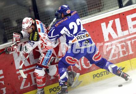 EBEL. Eishockey Bundesliga. EC Rekord Fenster VSV gegen EC KAC. Greg Kuznik,  (VSV), Raphael Herburger (KAC). Villach, am 18.9.2011.
Foto: Kuess 


---
pressefotos, pressefotografie, kuess, qs, qspictures, sport, bild, bilder, bilddatenbank