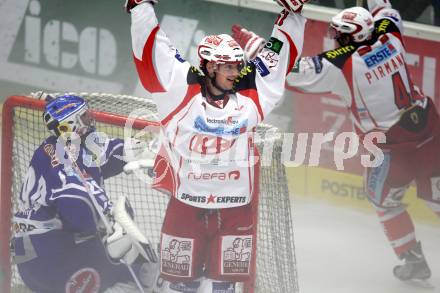 EBEL. Eishockey Bundesliga. EC Rekord Fenster VSV gegen EC KAC.  Torjubel Paul Schellander (KAC). Villach, am 18.9.2011.
Foto: Kuess 


---
pressefotos, pressefotografie, kuess, qs, qspictures, sport, bild, bilder, bilddatenbank