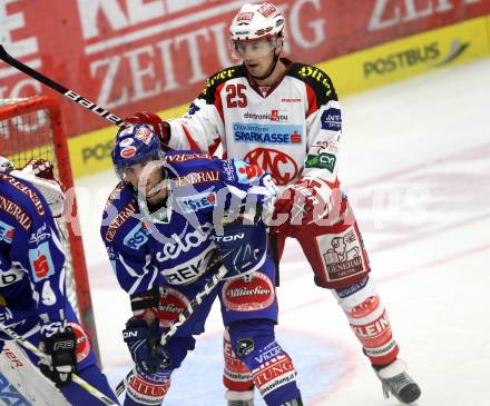 EBEL. Eishockey Bundesliga. EC Rekord Fenster VSV gegen EC KAC. Pierre Luc Sleigher, (VSV), Kirk Furey  (KAC). Villach, am 18.9.2011.
Foto: Kuess 


---
pressefotos, pressefotografie, kuess, qs, qspictures, sport, bild, bilder, bilddatenbank