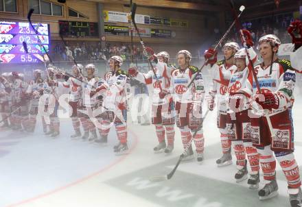 EBEL. Eishockey Bundesliga. EC Rekord Fenster VSV gegen EC KAC. Jubel KAC. Villach, am 18.9.2011.
Foto: Kuess 


---
pressefotos, pressefotografie, kuess, qs, qspictures, sport, bild, bilder, bilddatenbank