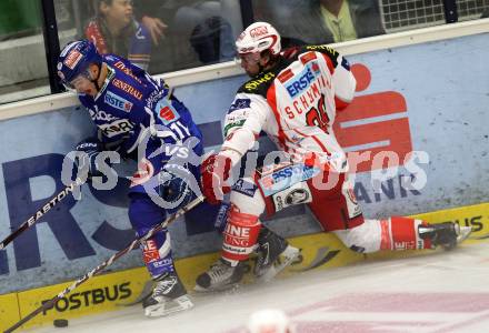 EBEL. Eishockey Bundesliga. EC Rekord Fenster VSV gegen EC KAC. Nico Toff,  (VSV), Martin Schumnig (KAC). Villach, am 18.9.2011.
Foto: Kuess 


---
pressefotos, pressefotografie, kuess, qs, qspictures, sport, bild, bilder, bilddatenbank