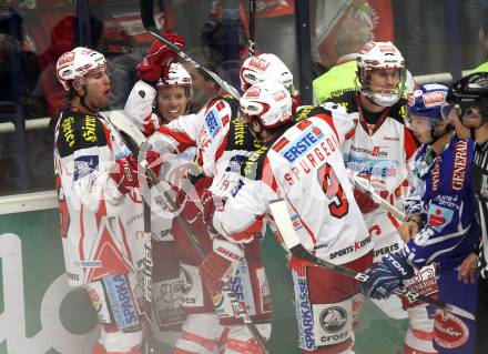 EBEL. Eishockey Bundesliga. EC Rekord Fenster VSV gegen EC KAC.  Torjubel KAC. Villach, am 18.9.2011.
Foto: Kuess 


---
pressefotos, pressefotografie, kuess, qs, qspictures, sport, bild, bilder, bilddatenbank