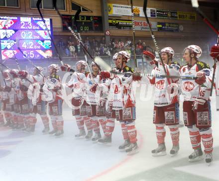 EBEL. Eishockey Bundesliga. EC Rekord Fenster VSV gegen EC KAC. Jubel KAC. Villach, am 18.9.2011.
Foto: Kuess 


---
pressefotos, pressefotografie, kuess, qs, qspictures, sport, bild, bilder, bilddatenbank