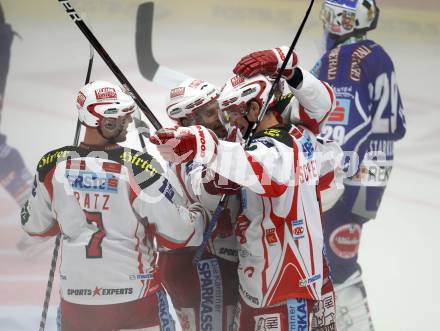 EBEL. Eishockey Bundesliga. EC Rekord Fenster VSV gegen EC KAC.  Torjubel Paul Schellander (KAC). Villach, am 18.9.2011.
Foto: Kuess 


---
pressefotos, pressefotografie, kuess, qs, qspictures, sport, bild, bilder, bilddatenbank