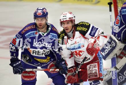 EBEL. Eishockey Bundesliga. EC Rekord Fenster VSV gegen EC KAC. Greg Kuznik, (VSV), Dieter Kalt  (KAC). Villach, am 18.9.2011.
Foto: Kuess 


---
pressefotos, pressefotografie, kuess, qs, qspictures, sport, bild, bilder, bilddatenbank