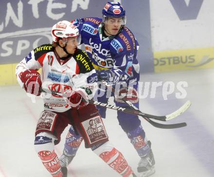 EBEL. Eishockey Bundesliga. EC Rekord Fenster VSV gegen EC KAC. Nico Toff,  (VSV), Tyler Scofield (KAC). Villach, am 18.9.2011.
Foto: Kuess 


---
pressefotos, pressefotografie, kuess, qs, qspictures, sport, bild, bilder, bilddatenbank