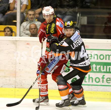 EBEL. Eishockey Bundesliga.  KAC gegen Graz 99ers. BRANDNER Christoph (KAC), LATENDRESSE Olivier (Graz). Klagenfurt, 23.9.2011.
Foto: Kuess 

---
pressefotos, pressefotografie, kuess, qs, qspictures, sport, bild, bilder, bilddatenbank