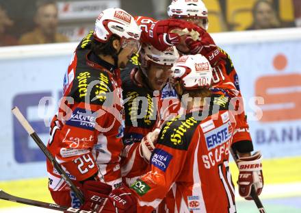 EBEL. Eishockey Bundesliga.  KAC gegen Graz 99ers. Torjubel KAC. Klagenfurt, 23.9.2011.
Foto: Kuess 

---
pressefotos, pressefotografie, kuess, qs, qspictures, sport, bild, bilder, bilddatenbank