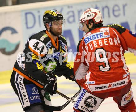 EBEL. Eishockey Bundesliga.  KAC gegen Graz 99ers. SPURGEON Tyler (KAC), LATENDRESSE Olivier (Graz). Klagenfurt, 23.9.2011.
Foto: Kuess 

---
pressefotos, pressefotografie, kuess, qs, qspictures, sport, bild, bilder, bilddatenbank