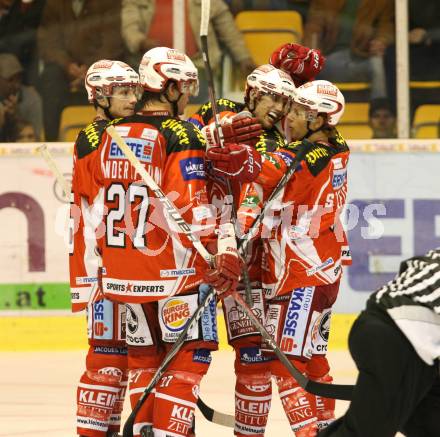 EBEL. Eishockey Bundesliga.  KAC gegen Graz 99ers. Torjubel (KAC). Klagenfurt, 23.9.2011.
Foto: Kuess 

---
pressefotos, pressefotografie, kuess, qs, qspictures, sport, bild, bilder, bilddatenbank