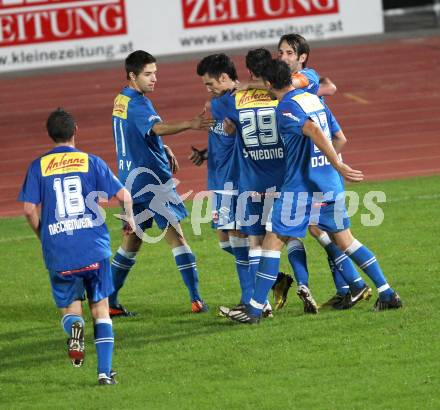 Fussball. Regionalliga. VSV gegen Pasching. Torjubel VSV. Villach, 23.9.2011. 
Foto: Kuess

---
pressefotos, pressefotografie, kuess, qs, qspictures, sport, bild, bilder, bilddatenbank