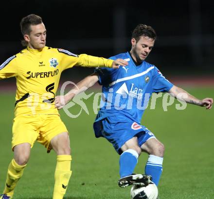 Fussball. Regionalliga. VSV gegen Pasching. Patrick Striednig, (VSV), Kevin Hinterberger  (Pasching). Villach, 23.9.2011. 
Foto: Kuess

---
pressefotos, pressefotografie, kuess, qs, qspictures, sport, bild, bilder, bilddatenbank