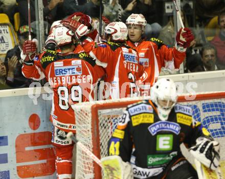 EBEL. Eishockey Bundesliga.  KAC gegen Graz 99ers. Torjubel KAC. Klagenfurt, 23.9.2011.
Foto: Kuess 

---
pressefotos, pressefotografie, kuess, qs, qspictures, sport, bild, bilder, bilddatenbank