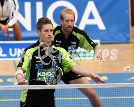 Badminton. ASKOE Kelag Kaernten gegen BSC 70 Linz. Dominik Trojan, Michael Trojan (Kaernten). Klagenfurt, am 24.9.2011.
Foto: Kuess
---
pressefotos, pressefotografie, kuess, qs, qspictures, sport, bild, bilder, bilddatenbank