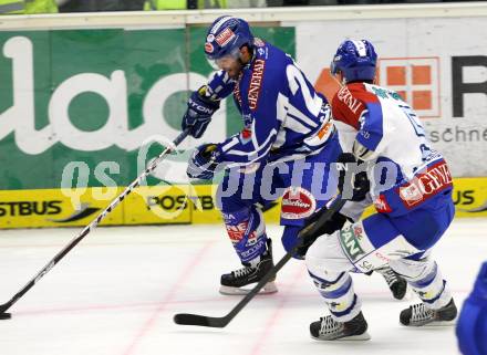 EBEL. Eishockey Bundesliga. EC Rekord Fenster VSV gegen KHL Medvescak Zagreb. PETRIK Nicolas (VSV), DELMORE Andy (Zagreb). Villach, am 25.9.2011.
Foto: Kuess 


---
pressefotos, pressefotografie, kuess, qs, qspictures, sport, bild, bilder, bilddatenbank