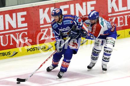 EBEL. Eishockey Bundesliga. EC Rekord Fenster VSV gegen KHL Medvescak Zagreb. PETRIK Benjamin (VSV), MACAULAY Kenneth (Zagreb). Villach, am 25.9.2011.
Foto: Kuess 


---
pressefotos, pressefotografie, kuess, qs, qspictures, sport, bild, bilder, bilddatenbank