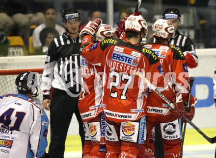 EBEL. Eishockey Bundesliga.  KAC gegen SAPA Fehervar AV19. Torjubel KAC. Klagenfurt, 25.9.2011.
Foto: Kuess 

---
pressefotos, pressefotografie, kuess, qs, qspictures, sport, bild, bilder, bilddatenbank