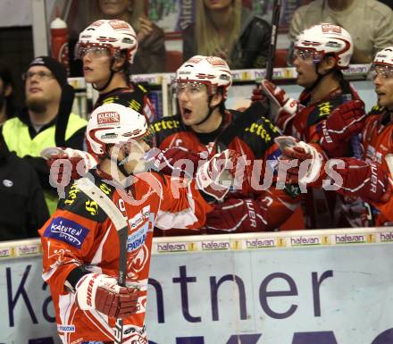 EBEL. Eishockey Bundesliga.  KAC gegen SAPA Fehervar AV19. Torjubel Stephan Geier (KAC)). Klagenfurt, 25.9.2011.
Foto: Kuess 

---
pressefotos, pressefotografie, kuess, qs, qspictures, sport, bild, bilder, bilddatenbank