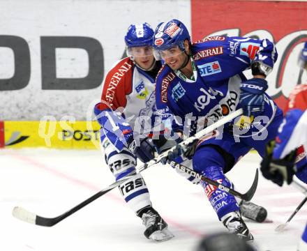 EBEL. Eishockey Bundesliga. EC Rekord Fenster VSV gegen KHL Medvescak Zagreb. WANVIG Kyle  (VSV), SERTICH Andy (Zagreb). Villach, am 25.9.2011.
Foto: Kuess 


---
pressefotos, pressefotografie, kuess, qs, qspictures, sport, bild, bilder, bilddatenbank