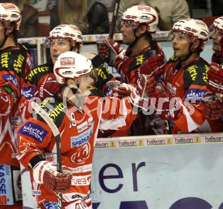 EBEL. Eishockey Bundesliga.  KAC gegen SAPA Fehervar AV19. Torjubel Stephan Geier (KAC). Klagenfurt, 25.9.2011.
Foto: Kuess 

---
pressefotos, pressefotografie, kuess, qs, qspictures, sport, bild, bilder, bilddatenbank