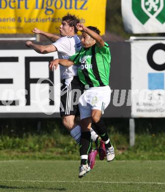 Fussball Kaerntner Liga. Eberndorf gegen Voelkermarkt. Matic Korasa, Stefan Golautschnig (Eberndorf), (Voelkermarkt). Feldkirchen, 24.9.2011.
Foto: Kuess
---
pressefotos, pressefotografie, kuess, qs, qspictures, sport, bild, bilder, bilddatenbank