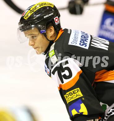 EBEL. Eishockey Bundesliga.  KAC gegen Graz 99ers. Max Wilfan (Graz). Klagenfurt, 23.9.2011.
Foto: Kuess 
---
pressefotos, pressefotografie, kuess, qs, qspictures, sport, bild, bilder, bilddatenbank