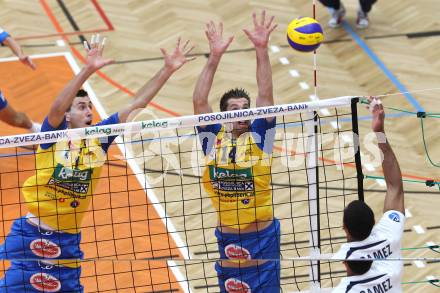 Volleyball. Eroeffnung Jufa Arena in Bleiburg. Heimstaette SK Aich/Dob.   Matija Sablak, Kristof Hoho. Bleiburg, am 25.9.2011.
Foto: Kuess
---
pressefotos, pressefotografie, kuess, qs, qspictures, sport, bild, bilder, bilddatenbank