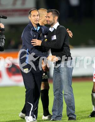 Fussball. Erste Liga. RZ Pellets WAC/St. Andrae gegen Cashpoint SCR Altach.  Trainer Nenad Bjelica (WAC), Trainer Adolf Huetter, (Altach). Wolfsberg, 30.9.2011. 
Foto: Kuess

---
pressefotos, pressefotografie, kuess, qs, qspictures, sport, bild, bilder, bilddatenbank