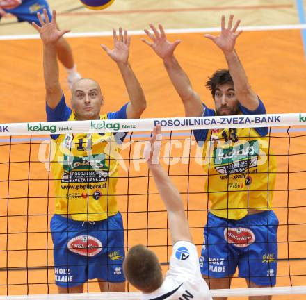 Volleyball. Eroeffnung Jufa Arena in Bleiburg. Heimstaette SK Aich/Dob.   Zhivko Kolev, Gerald Reiser. Bleiburg, am 25.9.2011.
Foto: Kuess
---
pressefotos, pressefotografie, kuess, qs, qspictures, sport, bild, bilder, bilddatenbank