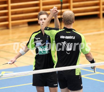 Badminton.  Jubel Dominik Trojan, Michael Trojan. Klagenfurt, 24.9.2011.
Foto: Kuess
---
pressefotos, pressefotografie, kuess, qs, qspictures, sport, bild, bilder, bilddatenbank