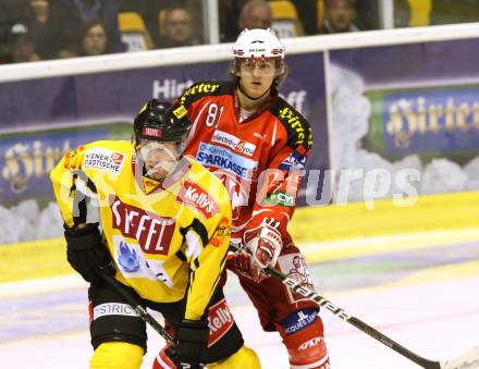 EBEL. Eishockey Bundesliga.  KAC gegen UPC Vienna Capitals. ISOPP Maximilian Oliver (KAC), GUNNARSSON Filip (Caps). Klagenfurt, 7.10.2011.
Foto: Kuess 

---
pressefotos, pressefotografie, kuess, qs, qspictures, sport, bild, bilder, bilddatenbank