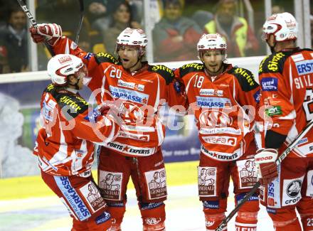 EBEL. Eishockey Bundesliga.  KAC gegen UPC Vienna Capitals. Torjubel KAC. Klagenfurt, 7.10.2011.
Foto: Kuess 

---
pressefotos, pressefotografie, kuess, qs, qspictures, sport, bild, bilder, bilddatenbank