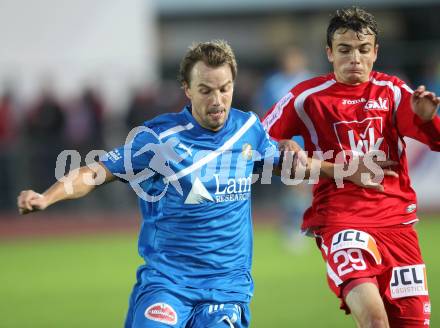 Fussball Regionalliga. VSV gegen GAK. Stefan Friessnegger, (VSV), Michael Hofer  (GAK). Villach, 8.10.2011.
Foto: Kuess
---
pressefotos, pressefotografie, kuess, qs, qspictures, sport, bild, bilder, bilddatenbank