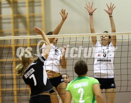 Volleyball Bundesliga. AVL. ATSC Wildcats gegen UVC Graz. Sonja Katz, Birgit Wuestenhagen (Wildcats). Klagenfurt, 12.10.2011.
Foto: Kuess
---
pressefotos, pressefotografie, kuess, qs, qspictures, sport, bild, bilder, bilddatenbank