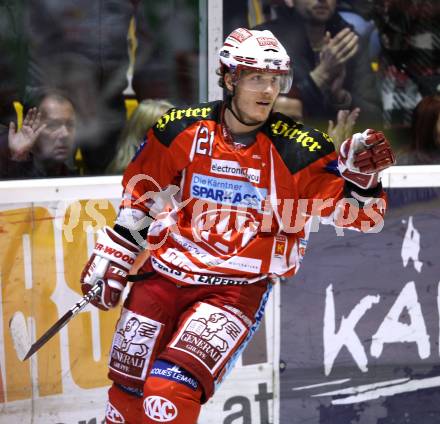 EBEL. Eishockey Bundesliga. KAC gegen HK Acroni Jesenice. Torjubel Manuel Geier (KAC). Klagenfurt, am 14.10.2011.
Foto: Kuess

---
pressefotos, pressefotografie, kuess, qs, qspictures, sport, bild, bilder, bilddatenbank