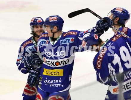 EBEL. Eishockey Bundesliga. EC Rekord Fenster VSV gegen SAPA Fehervar AV19. Jubel HARTL Nikolaus, MARTINZ Christof (VSV). Villach, am 14.10.2011.
Foto: Kuess 


---
pressefotos, pressefotografie, kuess, qs, qspictures, sport, bild, bilder, bilddatenbank