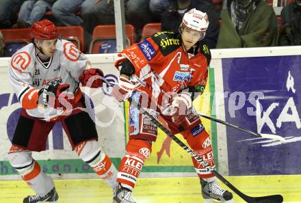 EBEL. Eishockey Bundesliga. KAC gegen HK Acroni Jesenice. Raphael Herburger (KAC), Klemen Pretnar (Jesenice). Klagenfurt, am 14.10.2011.
Foto: Kuess

---
pressefotos, pressefotografie, kuess, qs, qspictures, sport, bild, bilder, bilddatenbank