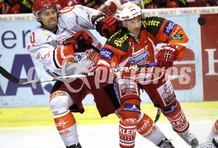 EBEL. Eishockey Bundesliga. KAC gegen HK Acroni Jesenice. Dieter Kalt (KAC), Martin Tuma (Jesenice). Klagenfurt, am 14.10.2011.
Foto: Kuess

---
pressefotos, pressefotografie, kuess, qs, qspictures, sport, bild, bilder, bilddatenbank