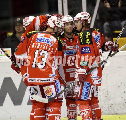 EBEL. Eishockey Bundesliga. KAC gegen HK Acroni Jesenice. Torjubel (KAC). Klagenfurt, am 14.10.2011.
Foto: Kuess

---
pressefotos, pressefotografie, kuess, qs, qspictures, sport, bild, bilder, bilddatenbank