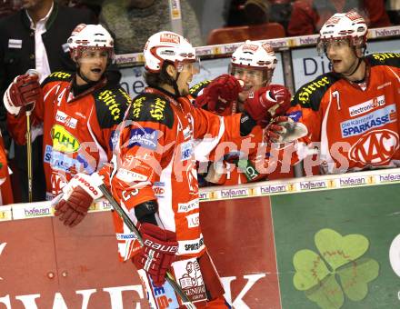 EBEL. Eishockey Bundesliga. KAC gegen HK Acroni Jesenice.Torjubel Christoph Brandner. Klagenfurt, am 14.10.2011.
Foto: Kuess

---
pressefotos, pressefotografie, kuess, qs, qspictures, sport, bild, bilder, bilddatenbank