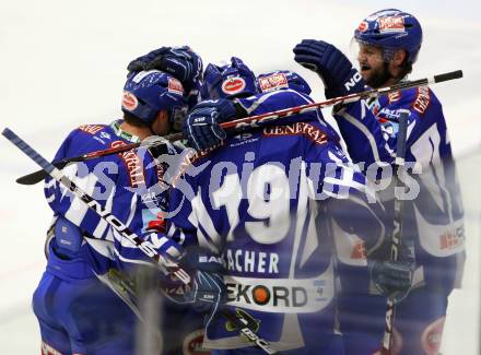 EBEL. Eishockey Bundesliga. EC Rekord Fenster VSV gegen SAPA Fehervar AV19. Jubel  (VSV). Villach, am 14.10.2011.
Foto: Kuess 


---
pressefotos, pressefotografie, kuess, qs, qspictures, sport, bild, bilder, bilddatenbank
