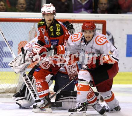 EBEL. Eishockey Bundesliga. KAC gegen HK Acroni Jesenice. Raphael Herburger, (KAC), Klemen Pretnar  (Jesenice). Klagenfurt, am 14.10.2011.
Foto: Kuess

---
pressefotos, pressefotografie, kuess, qs, qspictures, sport, bild, bilder, bilddatenbank