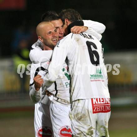 Fussball. Erste Liga. RZ Pellets WAC/St. Andrae gegen TSV Sparkasse Hartberg. Jubel Stueckler Stephan Mathias, Gotal Sandro, Falk Christian (WAC). Wolfsberg, 21.10.2011. 
Foto: Kuess

---
pressefotos, pressefotografie, kuess, qs, qspictures, sport, bild, bilder, bilddatenbank