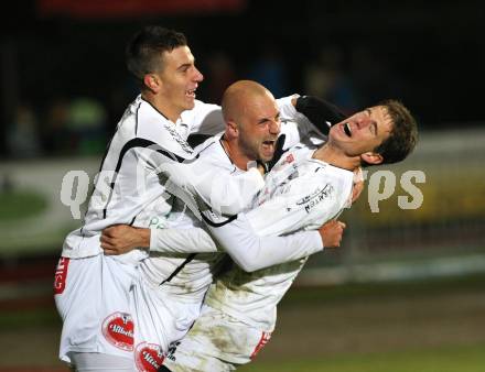 Fussball. Erste Liga. RZ Pellets WAC/St. Andrae gegen TSV Sparkasse Hartberg.  Jubel Stueckler Stephan Mathias, Gotal Sandro, Falk Christian (WAC). Wolfsberg, 21.10.2011. 
Foto: Kuess

---
pressefotos, pressefotografie, kuess, qs, qspictures, sport, bild, bilder, bilddatenbank