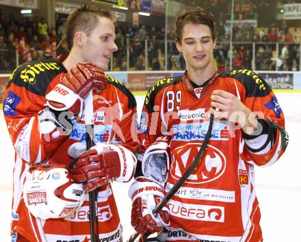 EBEL. Eishockey Bundesliga. KAC gegen VSV. Manuel Geier, (KAC), Raphael Herburger (VSV). Klagenfurt, am 25.10.2011.
Foto: Kuess

---
pressefotos, pressefotografie, kuess, qs, qspictures, sport, bild, bilder, bilddatenbank