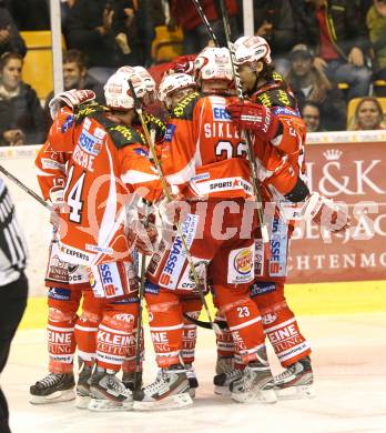 EBEL. Eishockey Bundesliga. KAC gegen VSV. Torjubel KAC. Klagenfurt, am 25.10.2011.
Foto: Kuess

---
pressefotos, pressefotografie, kuess, qs, qspictures, sport, bild, bilder, bilddatenbank