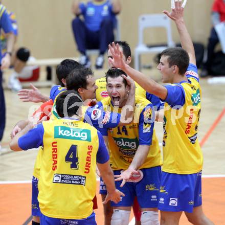 Volleyball. CEV Volleyball Cup. SK Aich/Dob gegen AS Cannes.  Jubel (Aich/Dob). Bleiburg, 26. 10.2011
Foto: Kuess

---
pressefotos, pressefotografie, kuess, qs, qspictures, sport, bild, bilder, bilddatenbank