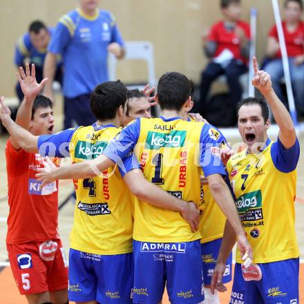 Volleyball. CEV Volleyball Cup. SK Aich/Dob gegen AS Cannes.  Jubel (Aich/Dob). Bleiburg, 26. 10.2011
Foto: Kuess

---
pressefotos, pressefotografie, kuess, qs, qspictures, sport, bild, bilder, bilddatenbank