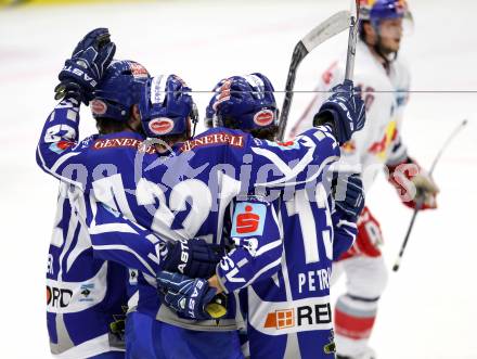 EBEL. Eishockey Bundesliga. EC Rekord Fenster VSV gegen EC Red Bull Salzburg. Torjubel VSV. Villach, am 28.10.2011.
Foto: Kuess 


---
pressefotos, pressefotografie, kuess, qs, qspictures, sport, bild, bilder, bilddatenbank